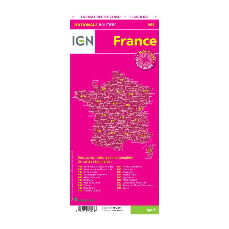 Achat carte routière France plastifiée - IGN 955